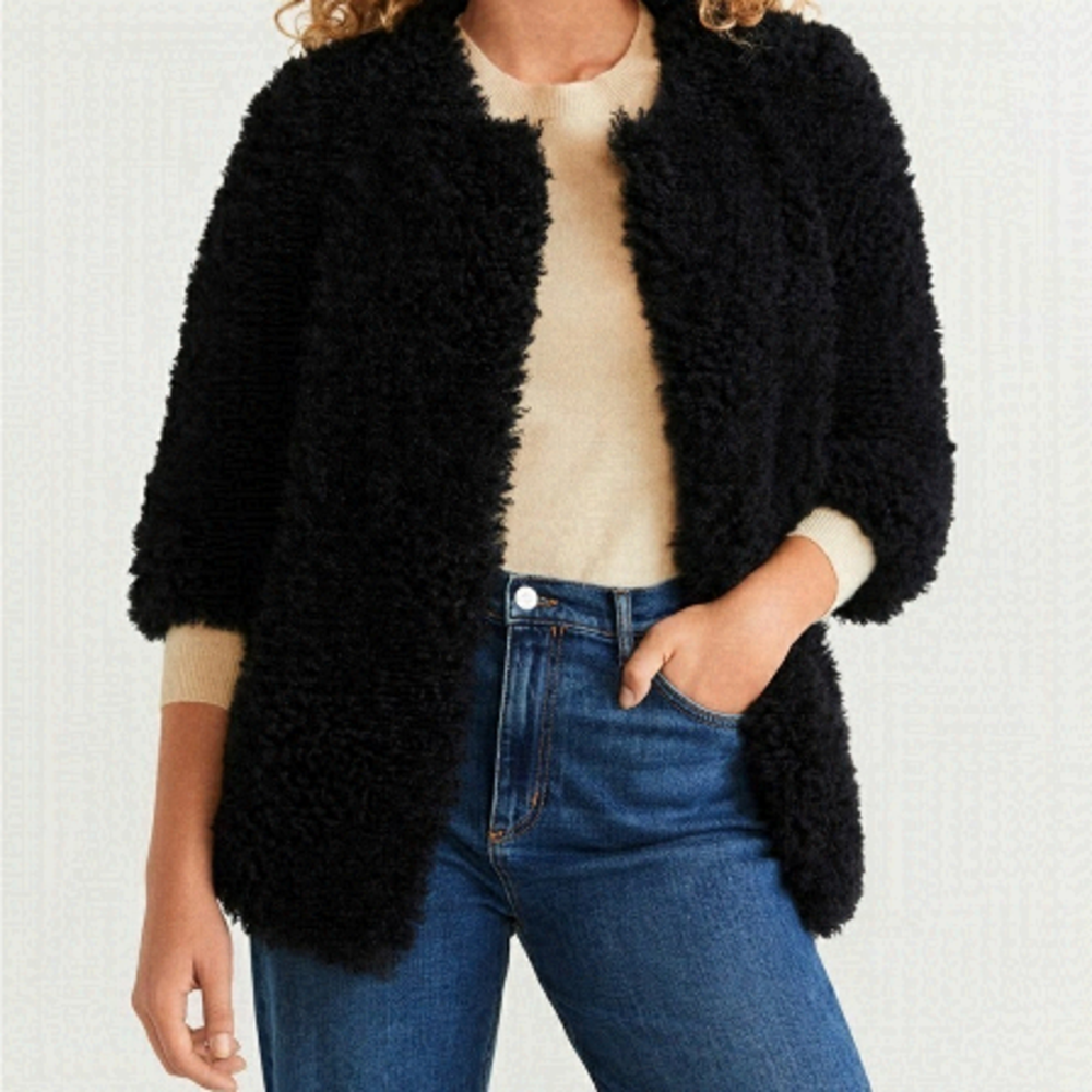 new Mango Black Faux Fur Coat US XS
